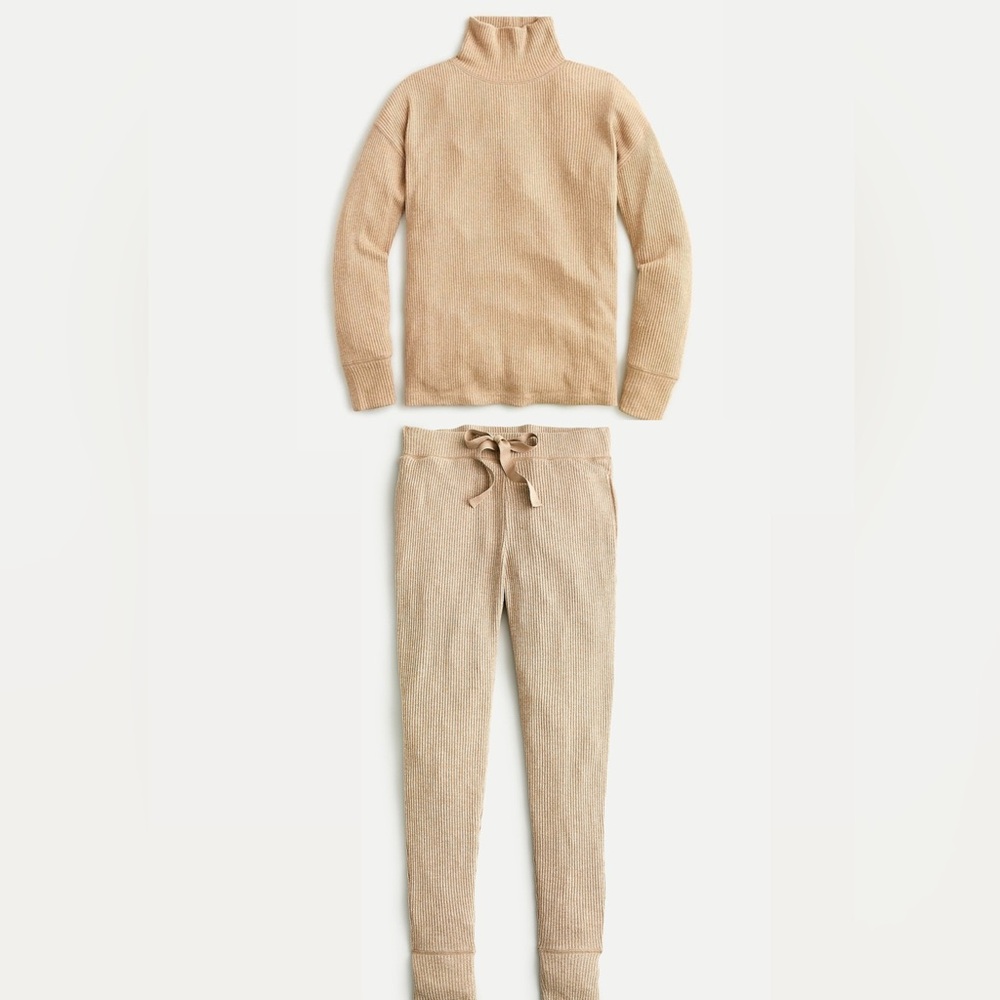 J Crew Turtleneck Tan Ribbed Turtleneck + Jogger Loungewear Set Small